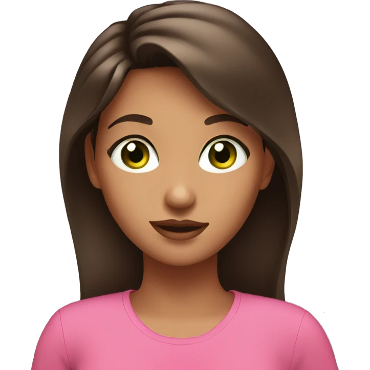 Brunette girl with a pink shirt and green eyes and gold hoop earrings emoji