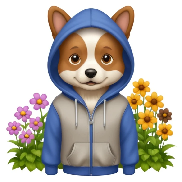 dog in a hoodie, garden background emoji