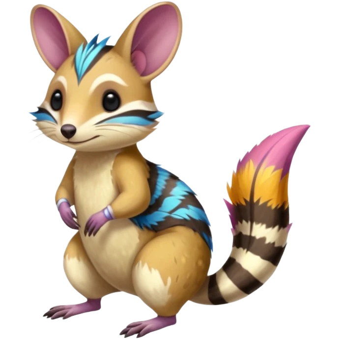 Tropical Exotic Colorful Floral Feathery Numbat-Bilby-Quoll-Furret-Fakémon-furry-fursona-creature (full body) emoji