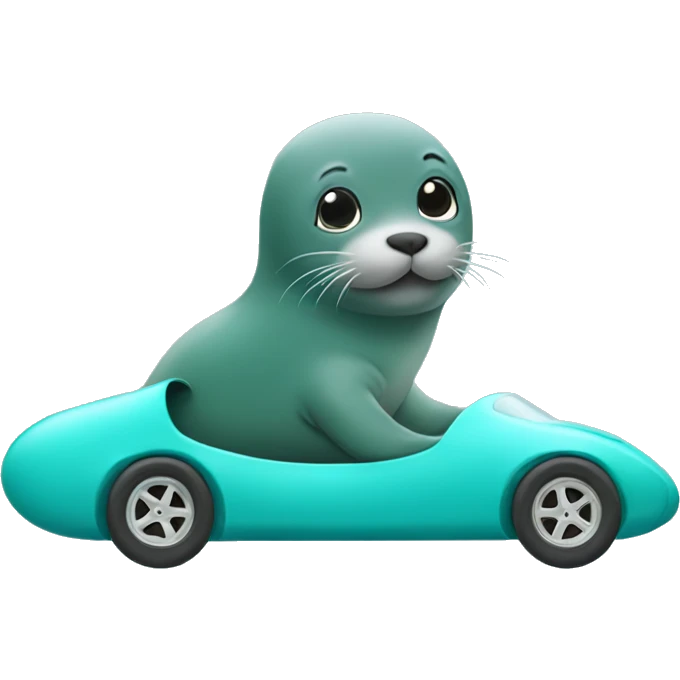 teal seal sitting in teal racecar side view emoji