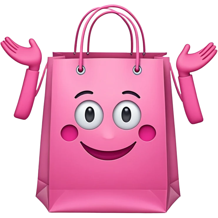 Make a pink shopping bag with 2 arms and legs and eyes and smile emoji