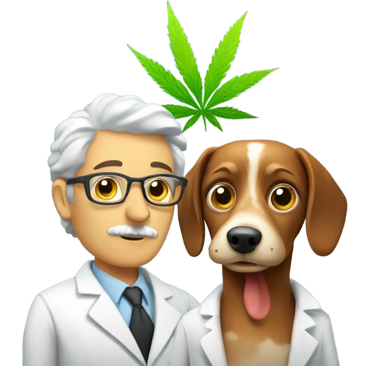 Scientist and researcher with a wiener dog and cannabis emoji