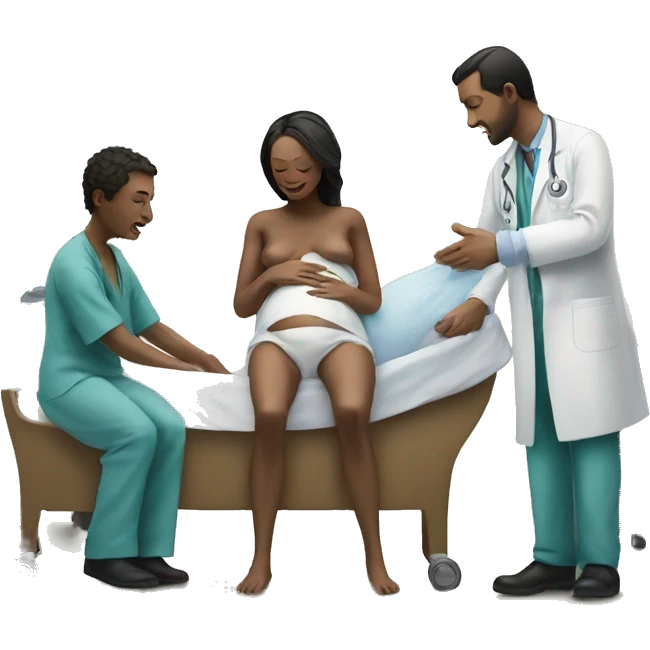 a woman gives birth and doctors stand nearby emoji