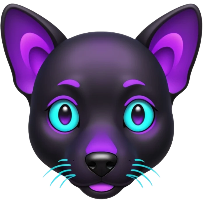 futuristic glowing black dog emoji, neon cyan eyes, purple #8B5CF6 highlights, tech minimal style, dark background emoji