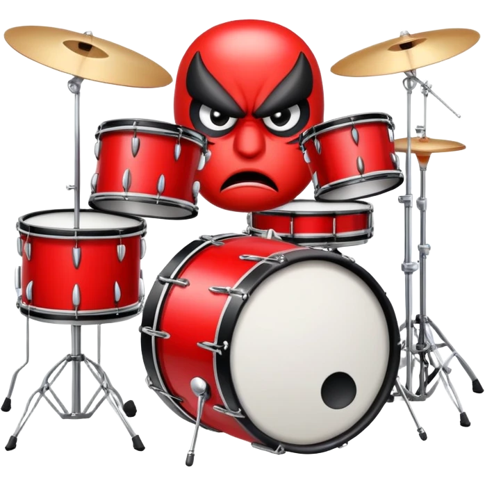 drum set with angry eyes and frown, cartoonish style emoji