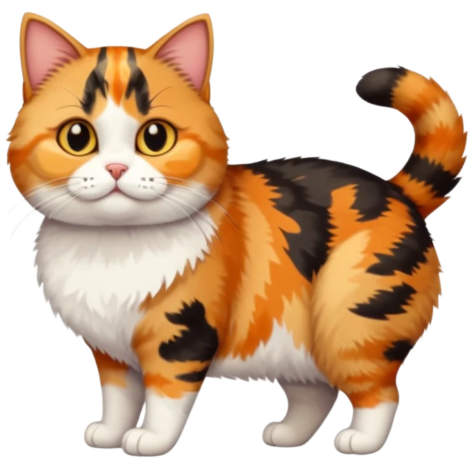 full body calico tabby  cat with small head and short but chubby body emoji