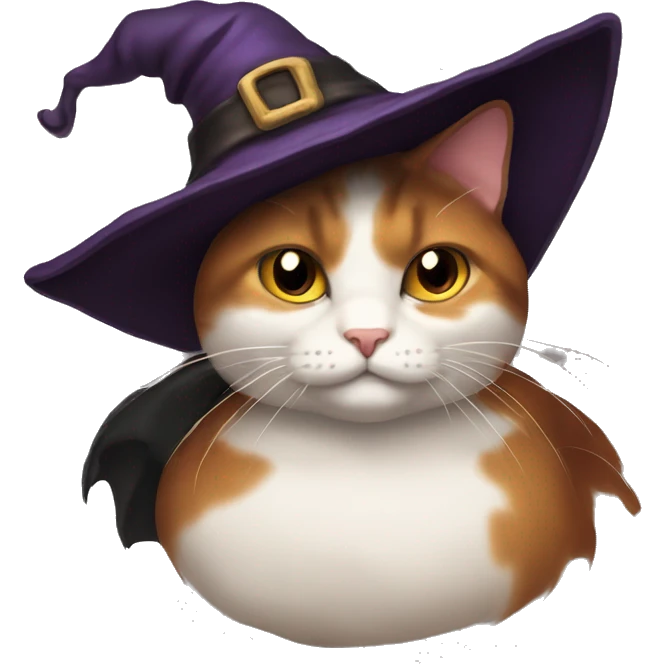 Fat calico cat witch hat emoji