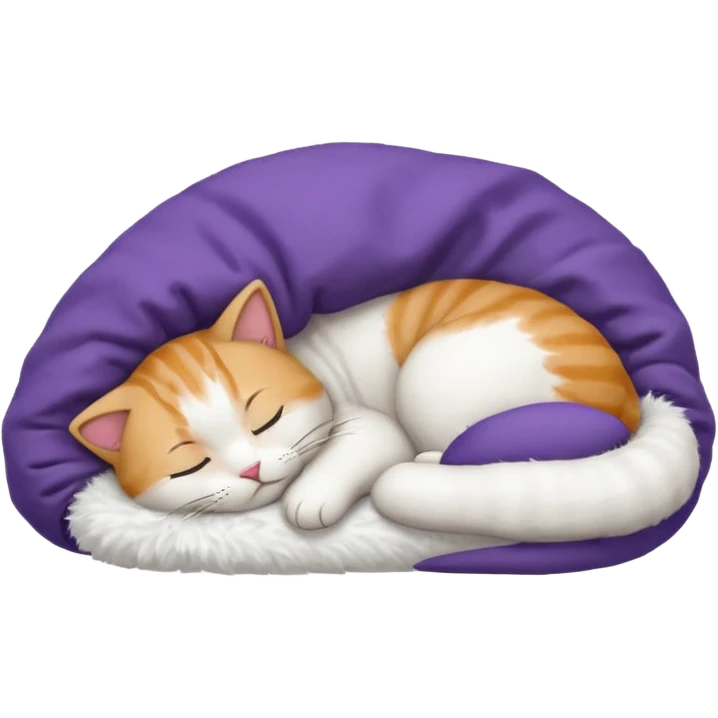 emoji of sleeping cat, its pose is lying, it has on his head FedEx delivery cap emoji