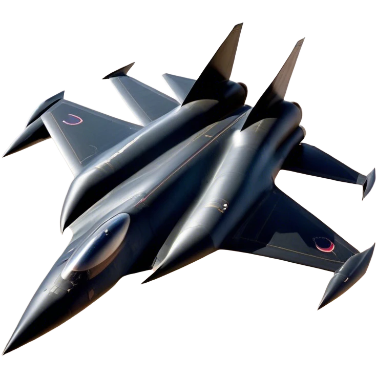 SR-71 Blackbird - Lockheed Martin (Stealth Grey) A sleek, high-speed reconnaissance aircraft with an elongated, needle-like fuselage and a smooth, aerodynamic design. The body is finished in a deep, matte jet-black with subtle panel lines and heat-resistant detailing. Its twin engines are seamlessly integrated into the structure, with sharp, swept-back wings that emphasize speed and stealth. The cockpit canopy is tinted, adding to its mysterious, high-tech aesthetic, while the overall silhouette exudes an aura of unmatched velocity and secrecy. emoji