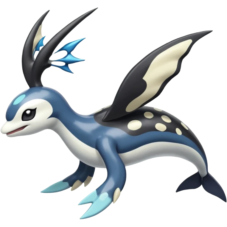 Black and white smooth glossy soft hot spotted Meloetta-Dialga-Orca-Giratina-Noibat-Pokémon-Fakémon-fusion-hybrid-creature emoji