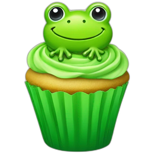 Happy bright green cupcake with a frog on top emoji