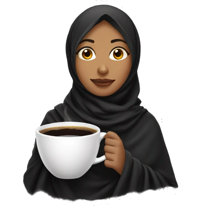 Indian woman with long black hijab with blanket with a cup of cofee emoji