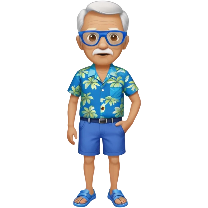 old man  blue  Hawaiian shirt and blue short and googles  and blue shoes emoji