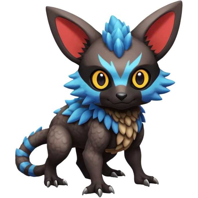 Cute cool realistic colorful exotic Trico-Protogen-Fakémon-Pokémon-Vernid-Fionbri-hybrid-creature dark (full body) emoji