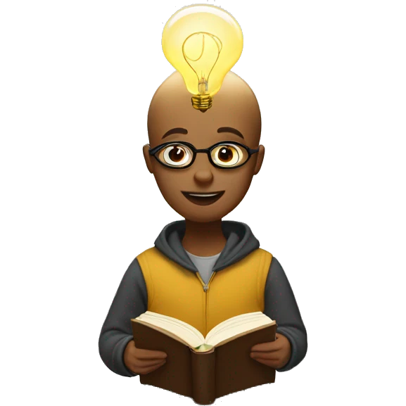 a person reading a book titled 'Inspired' with a lightbulb above their head emoji