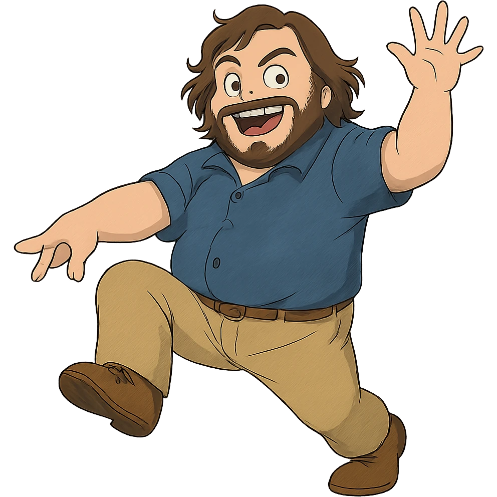 ghibli style illustration of Jack Black in a playful pose emoji