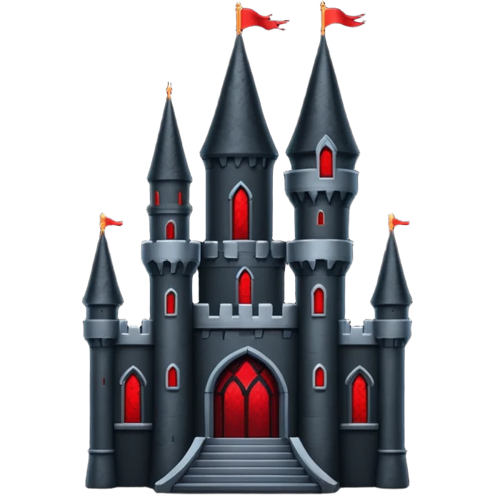 iOS sticker, dark castle, black walls, red windows, minimal fantasy emoji