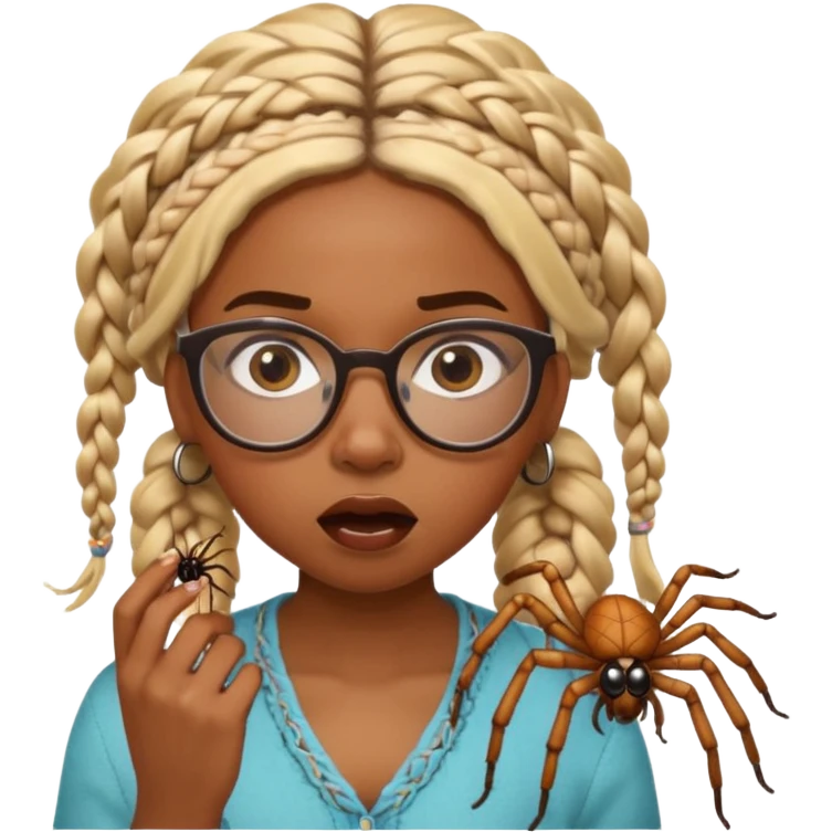 black girl with blond boho braids and clear glasses eating a spider  emoji