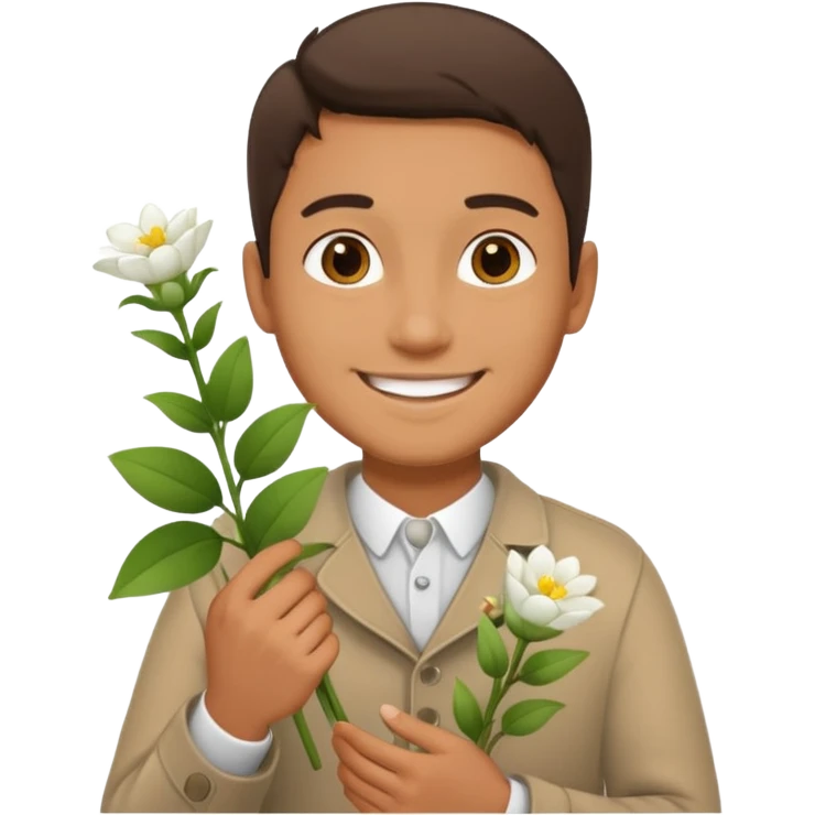 man holding white flowers in their hands emoji