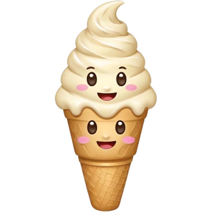 cono de helado de vainilla kawaii con ojitos emoji