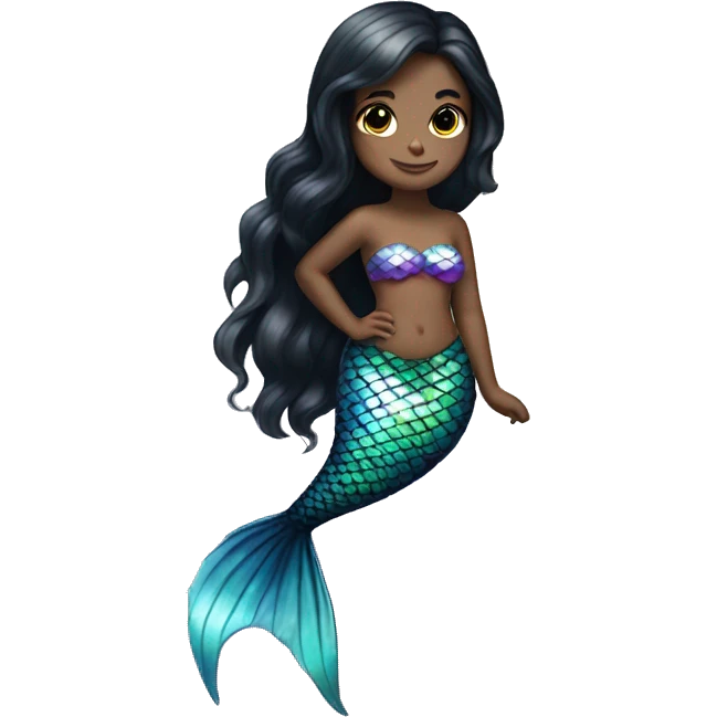 Iridescent mermaid white girl with black hair and iridescent tail emoji
