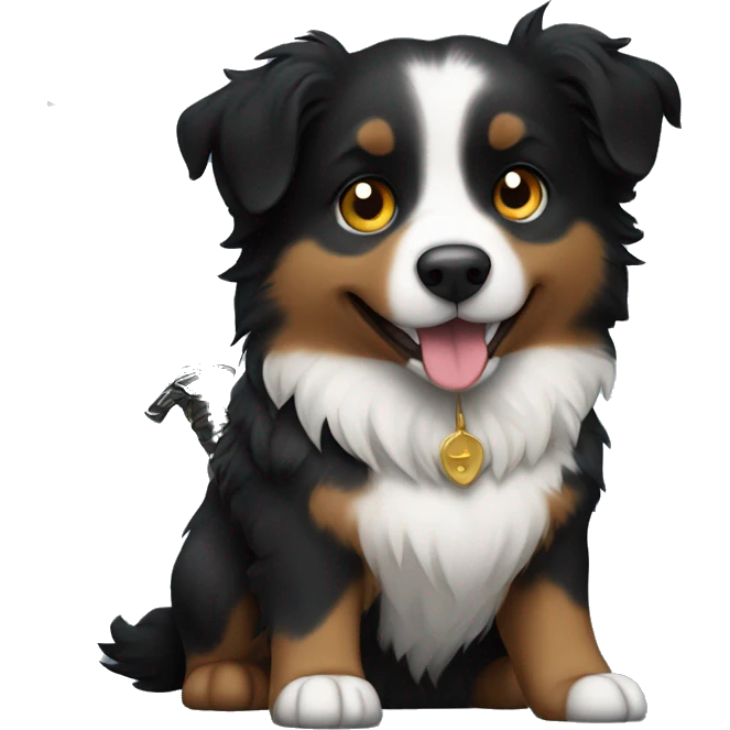 Small black australian shepherd dog with a sword emoji