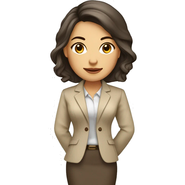 Arquitecto mujer tez blanca, cabello chino café vestida con un traje sastre beige emoji