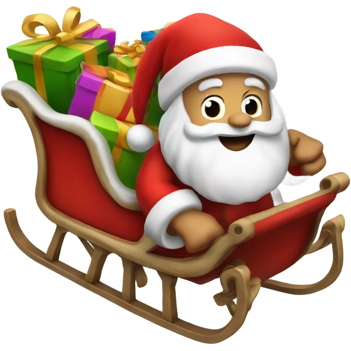 Santa clause riding a sleigh with presents emoji