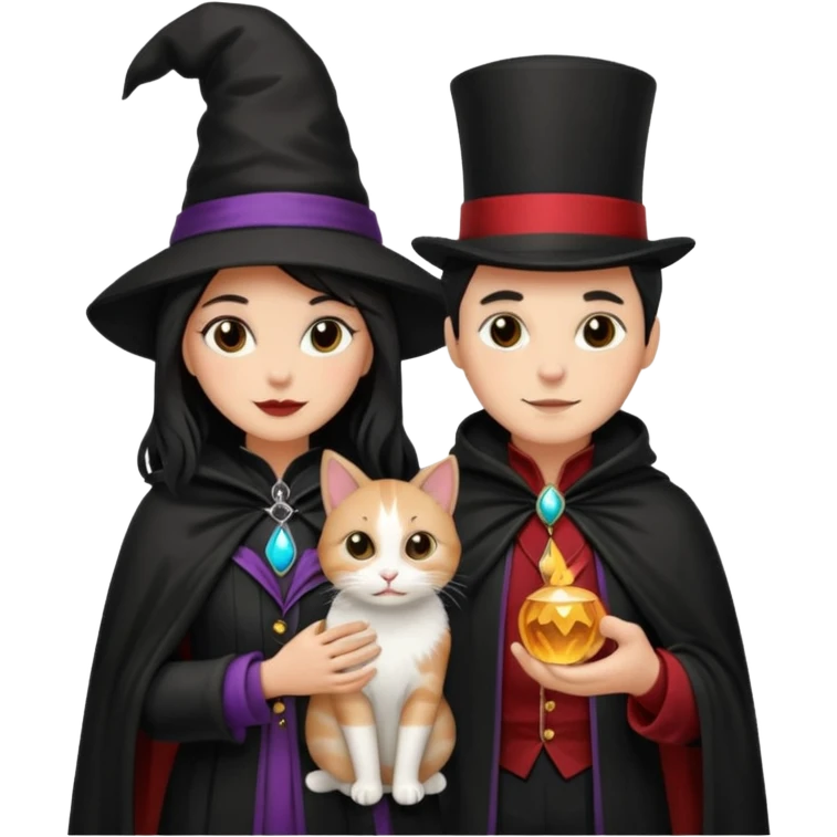 magician couple and their pet cat emoji