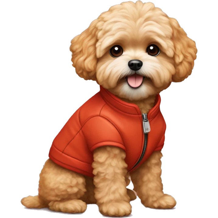 orange Maltipoo in a red jacket emoji