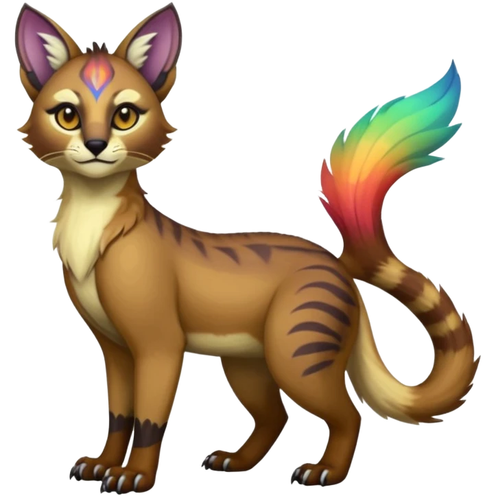 Colorful dark tropical tribal glorious iridescent divine exotic cute cool beautiful beautiful fantasy-caracal-civet-genet-sergal-vernid-Gryphon-Cacomistle-Trico-oncilla-animal-Fakémon-hybrid-fursona (full body) emoji