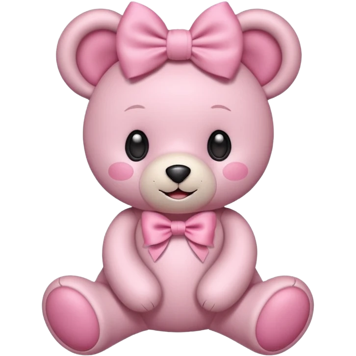 A cute pink teddy bear emoji style, soft plush texture, big round eyes, a sweet smile, wearing a large bow on its head. The bow is pastel pink or white, and the teddy looks cuddly and friendly. Minimalist emoji-style design, clear outlines, centered, white background."
 emoji