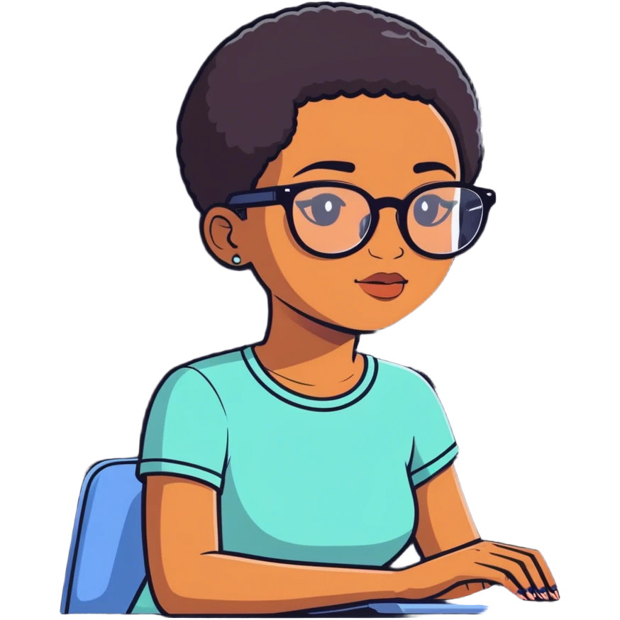 Light skinned Black girl with glasses short haircut working on computer emoji