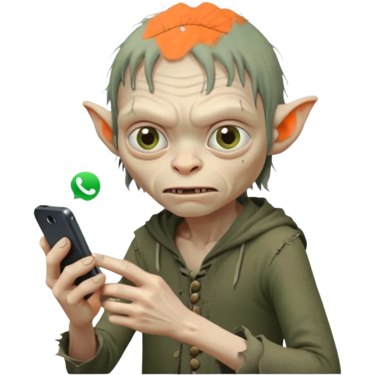 gollum typing a cellphone in a WhatsApp emoji