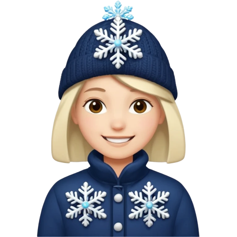 Fantasy human emoji portrait, small winter brooch or snowflake pin on clothing, festive but restrained design, cozy winter mood, flat emoji style, male/female variant
 emoji
