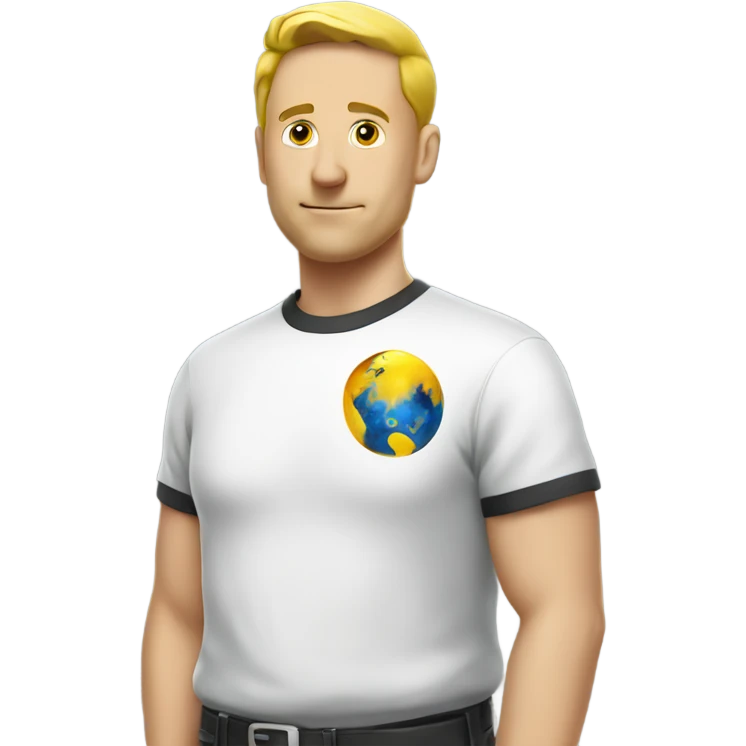 white man with a world and electric sign on his shirt  emoji