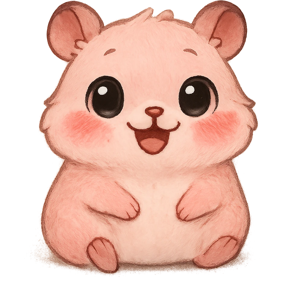 a cute pink hamster, original design, big eyes, blushing cheeks, joyful emoji