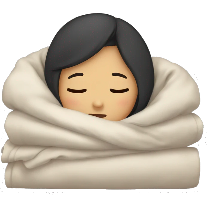 Asian girl sleeping in cozy blanket emoji