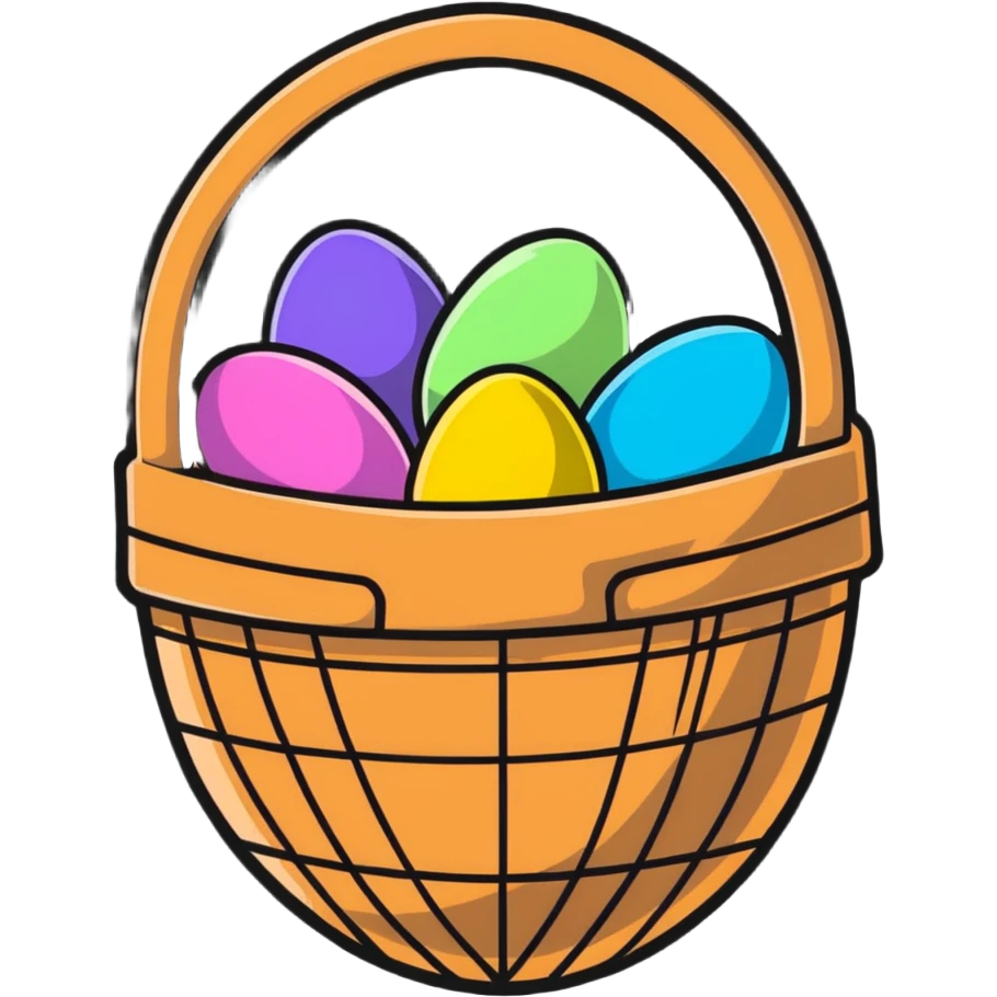 Easter basket filled with decorated eggs emoji