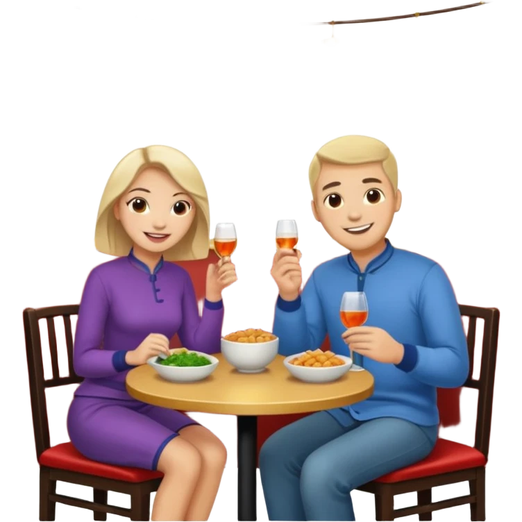 ligth couple having dinner at a chinese restaurant full body emoji