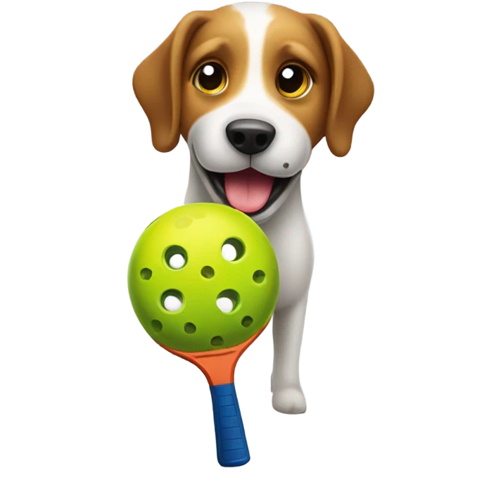 Dog holding pickle ball paddle emoji