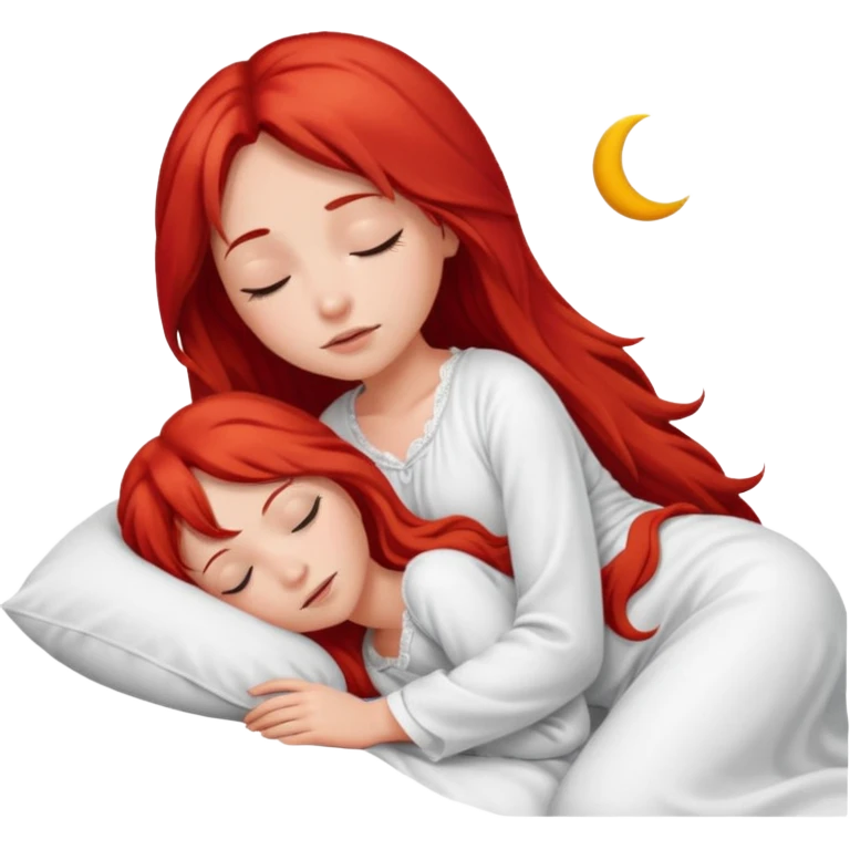 Red long hair girl sleeping in bed alone emoji
