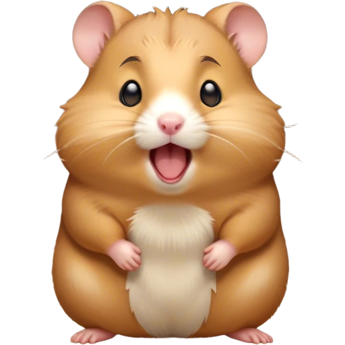 Cinematic Cute Yawning Brown Hamster Portrait Emoji, Head tilted slightly with a dramatic, wide-open yawn, showcasing a smooth, rich brown fur with tiny droopy ears, round dark eyes barely open in drowsy contentment, Simplified yet irresistibly adorable features, highly detailed, glowing with a soft, cozy glow, high shine, relaxed yet expressive, stylized with a touch of whimsy, bright and endearing, soft glowing outline, capturing the essence of a sleepy yet affectionate hamster, so drowsy it feels like it could stretch out of the screen and curl up for a nap! emoji
