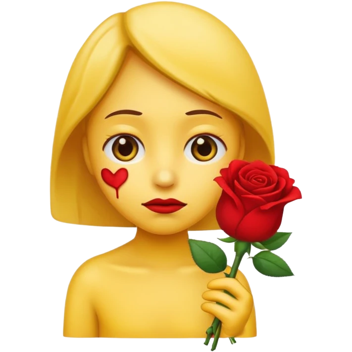 una emoji triste che porge una rosa di fronte emoji