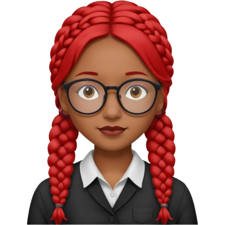 Dark Tan girl with long red plaits and red rmmed  glasses head neck and shoulder shot only emoji