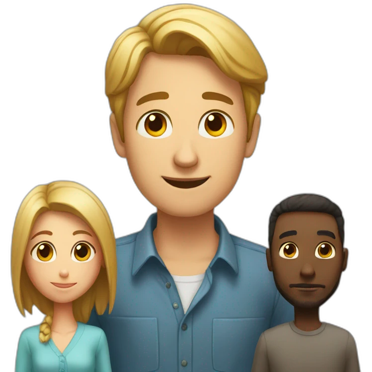 two tall people and one short person looking up at them emoji