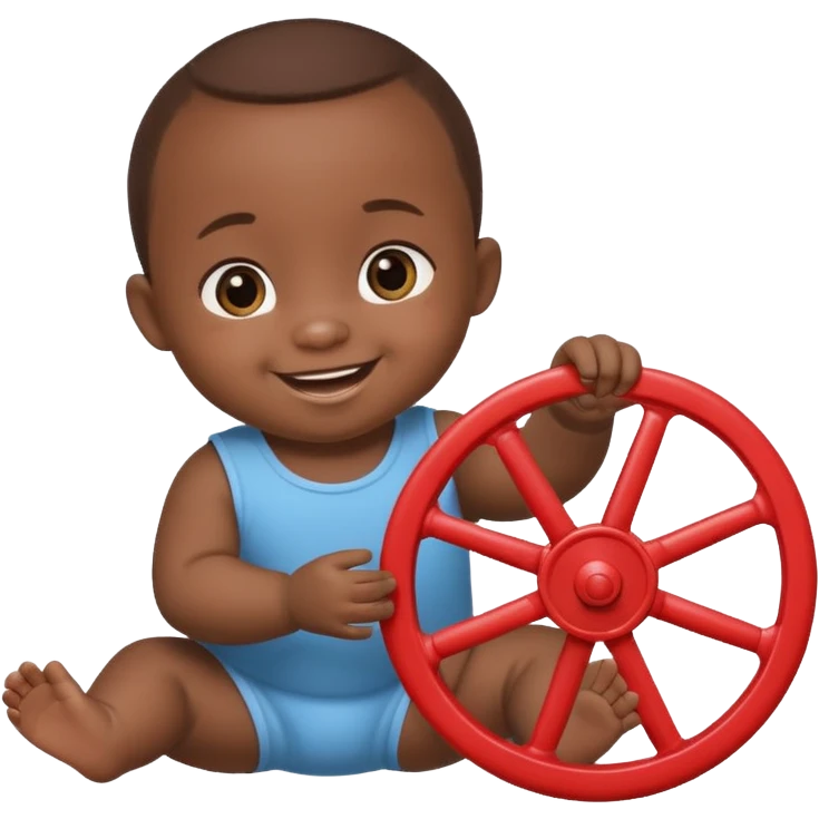 black baby playing with wheel emoji