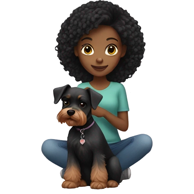 Black girl with ginger hair holding mini schnauzer dog  emoji