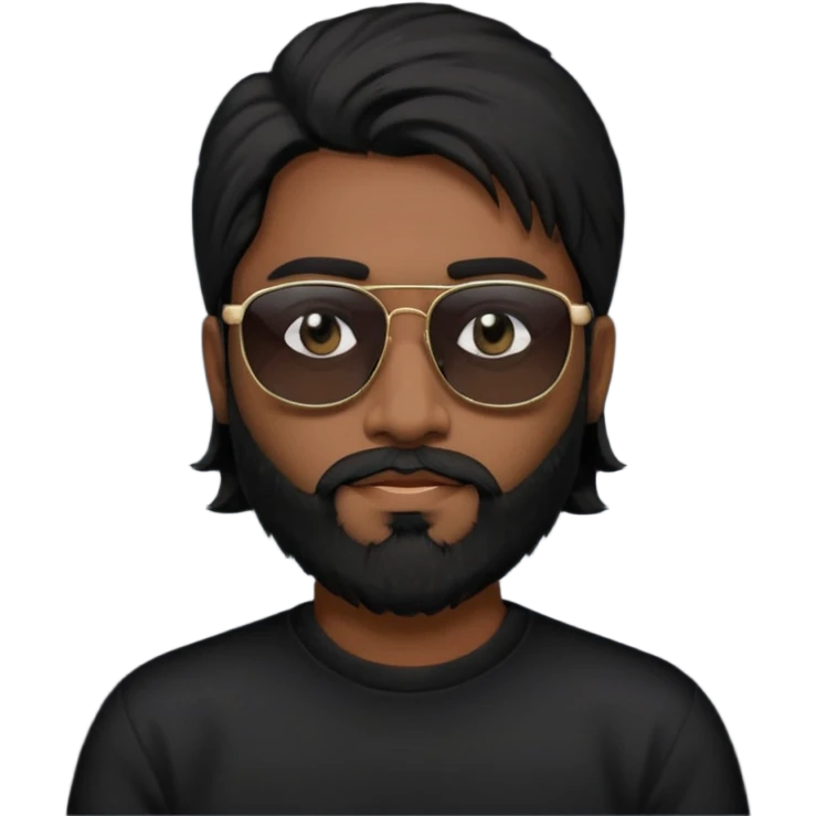 Indian man with  black mullet  and beard and black sunglasses and black jumper emoji