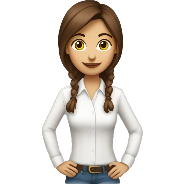 girl with brown hair and a white  shirt  that’s Latina ￼￼ emoji